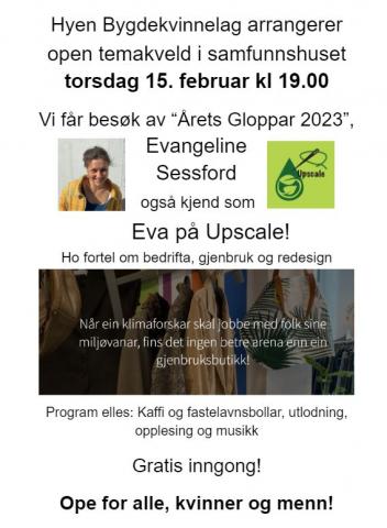 Plakat for temakveld med Eva frå Upscale