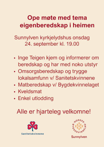 Invitasjon til møte om eigenberedskap i heimen. 