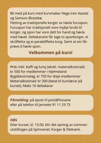 Sponkorg fletting kursinformasjon