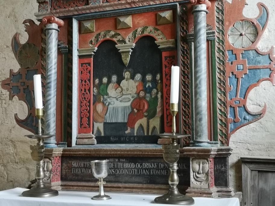 Altertavla i Moster gamle kyrkje frå 1825 Altertavla i Moster gamle kyrkje frå 1825
