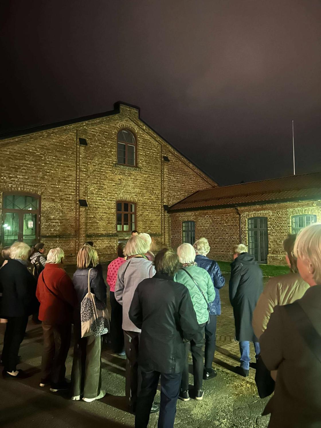 Bygdekvinner ute for å beskue bygninger