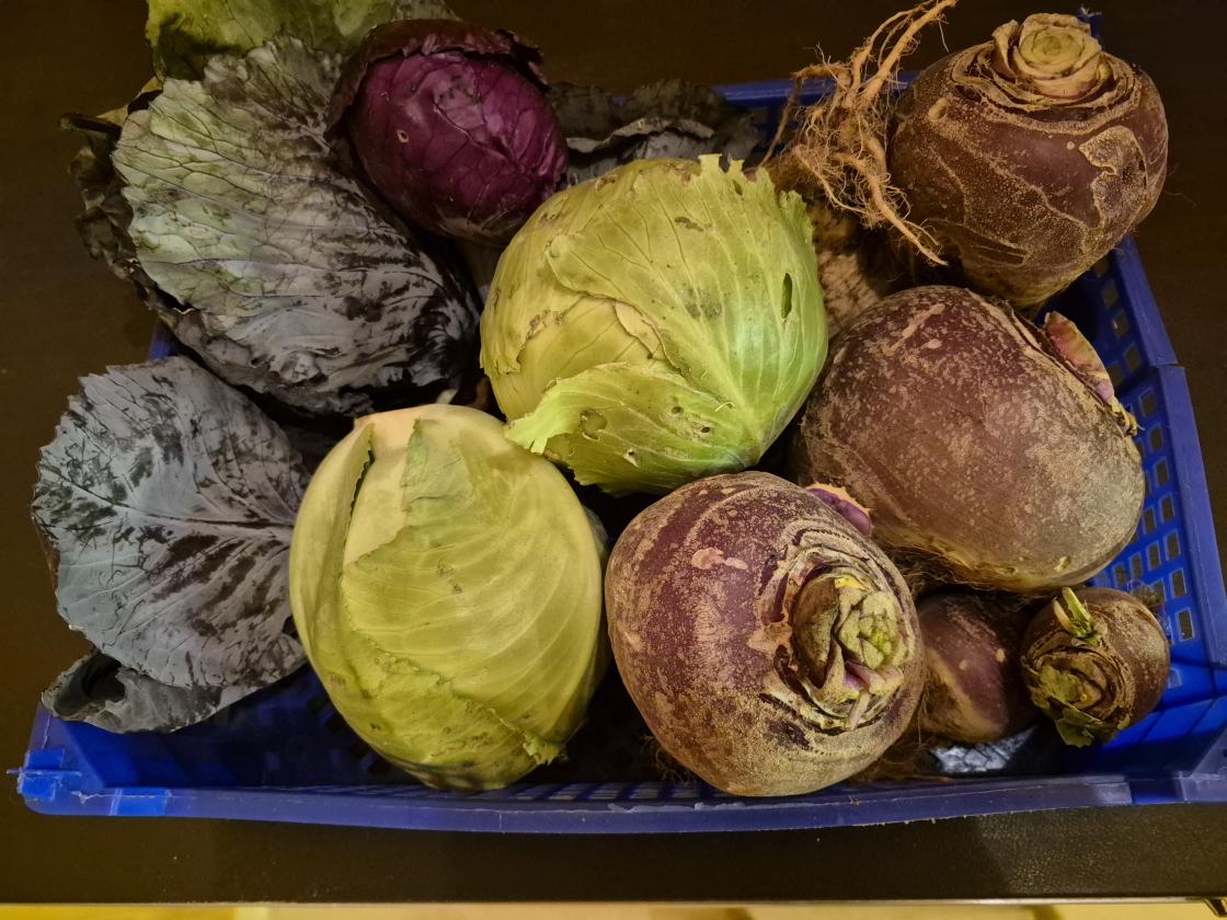 Hodekål, rødkål, kålrøtter.
