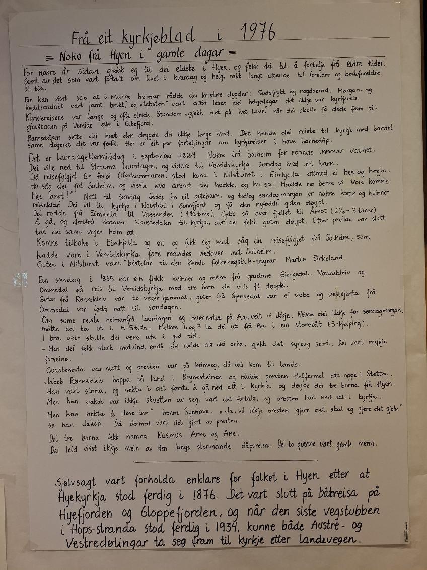 Glimt frå korleis det kunne gå føre seg før 1876, då hyarane måtte til kyrkja på Vereide eller i Naustdal