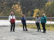 Klare for Muldalstur.  Jorunn, Gerd, Dagrun og Solveig. Kari Viken var fotograf!